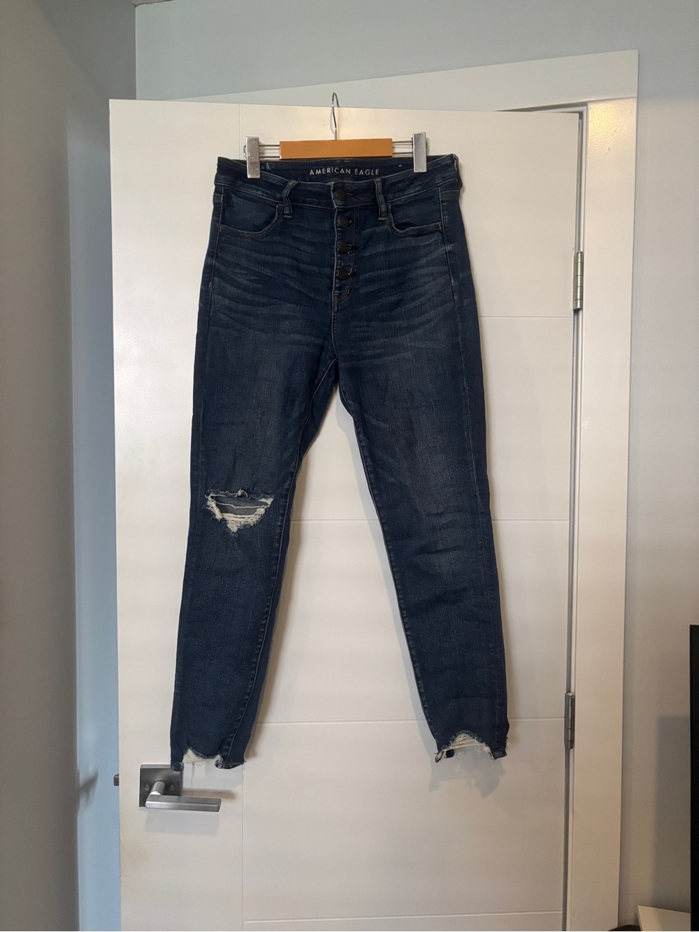 American Eagle Outfitters Dark Blue High-Rise Button-Fly Skinny Jeans